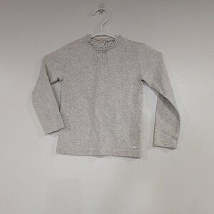 Petit Bateau Ruffle Collar Long Sleeve Top Heather Grey Size 6
